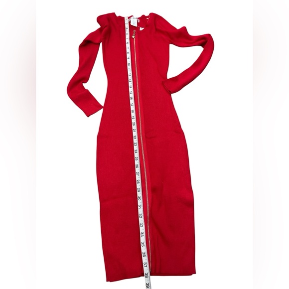 Red long sleeve ribbed knit exposed zipper Bodycon sweater dress - Picture 6 of 6